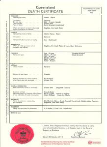 Charles Waters death certificate Goondiwindi 1916
